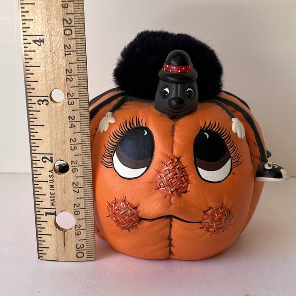 Vintage 80s Kitsche Spider on Hand Painted Halloween Jack O Lantern Pumpkin 1988 - Picture 8 of 9